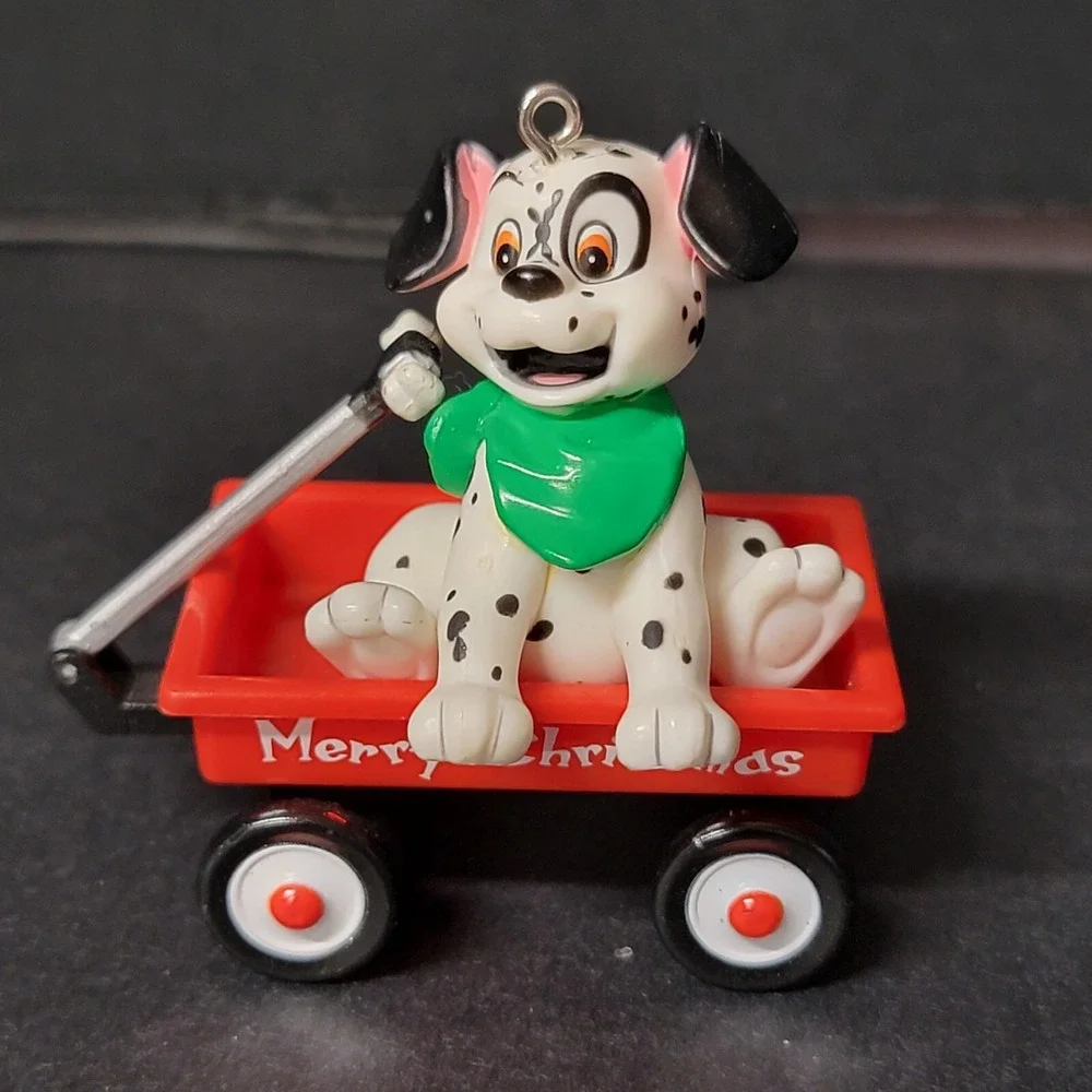 Vintage Disney 101 Dalmatians Ornament Merry Christmas Dog In Wagon